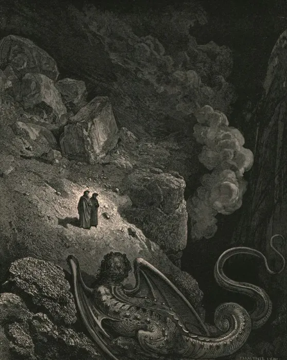 Framed Print : Forthwith that image vile of fraud appear d, c1890. Creator: Gustave Doré Framed Print : Forthwith that image vile of fraud appear d, c1890. Creator: Gustave Doré