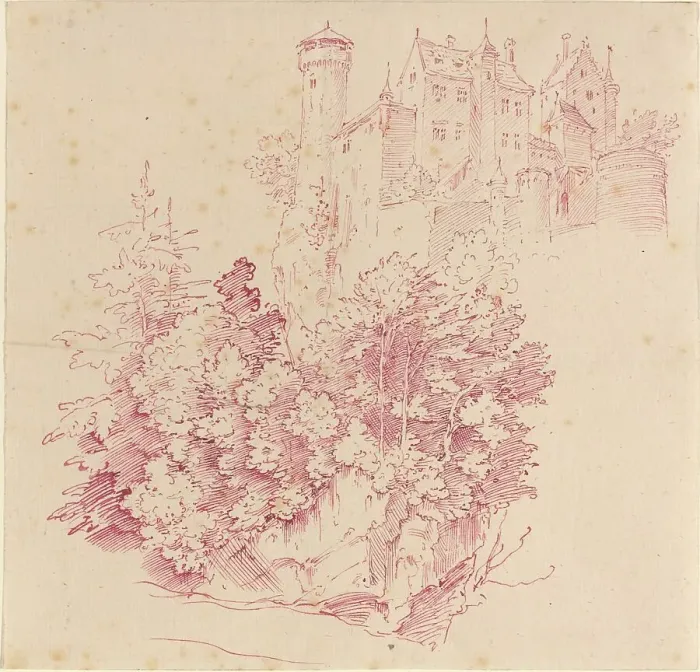 Framed Print : Fortified Castle on a High Cliff, c. 1830. Creator: Moritz von Schwind Framed Print : Fortified Castle on a High Cliff, c. 1830. Creator: Moritz von Schwind