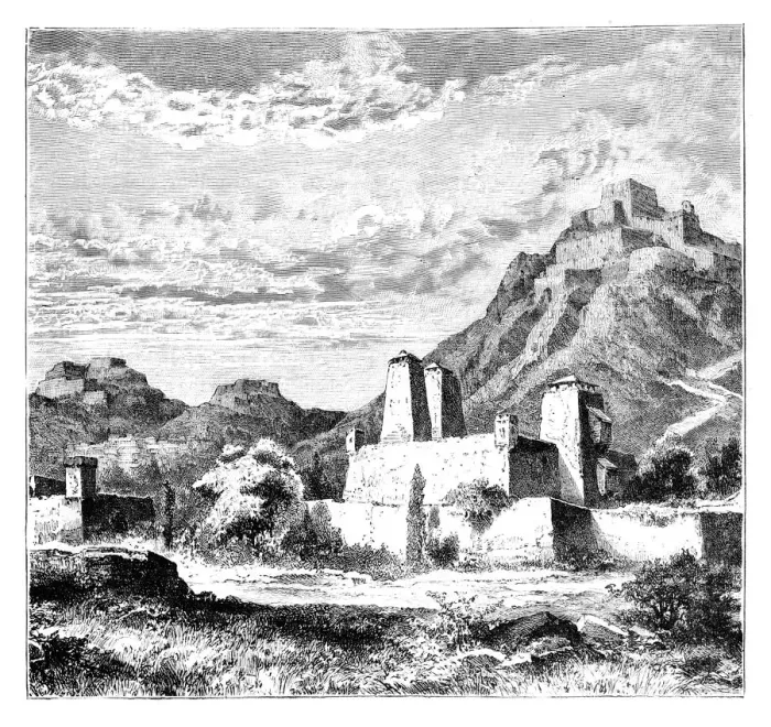 Framed Print : Fortified villages near Lanzhou, China, 1895 Framed Print : Fortified villages near Lanzhou, China, 1895