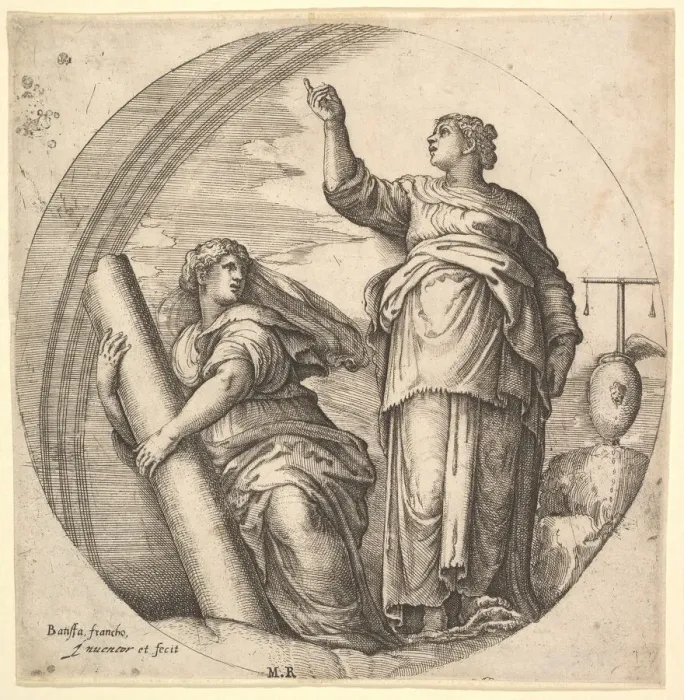 Framed Print : Fortitude and Justice, an allegorical composition in round format, with Fortitude g Framed Print : Fortitude and Justice, an allegorical composition in round format, with Fortitude g