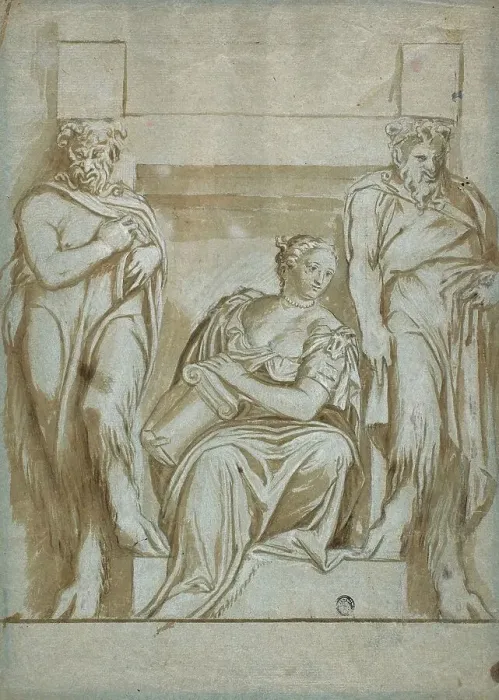 Framed Print : Fortitude (or Strength) Flanked by Two Satyrs, n.d. Creator: Paolo Veronese Framed Print : Fortitude (or Strength) Flanked by Two Satyrs, n.d. Creator: Paolo Veronese