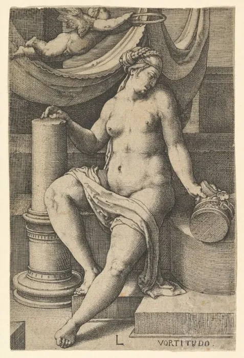 Framed Print : Fortitude, from the series The Seven Virtues, 1530. Creator: Lucas van Leyden Framed Print : Fortitude, from the series The Seven Virtues, 1530. Creator: Lucas van Leyden