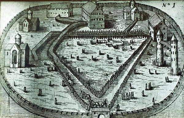The Fortress in Alexandrovskaya village. Published by Jacob Ulfeldt, 1578
