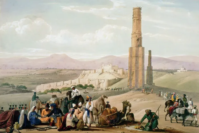 Framed Print : Fortress and citadel of Ghanzi, First Anglo-Afghan War, 1838-1842 (c1850) Artist: James Atkinson Framed Print : Fortress and citadel of Ghanzi, First Anglo-Afghan War, 1838-1842 (c1850) Artist: James Atkinson