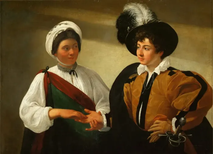 Framed Print : The Fortune Teller. Artist: Caravaggio, Michelangelo (1571-1610) Framed Print : The Fortune Teller. Artist: Caravaggio, Michelangelo (1571-1610)