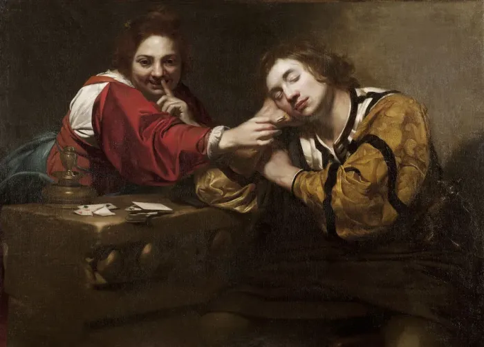 Framed Print : Fortune Telling Scene (Sleeper Awakened by a Young Woman), 1620s Framed Print : Fortune Telling Scene (Sleeper Awakened by a Young Woman), 1620s
