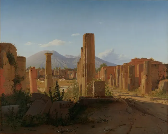 Framed Print : The Forum at Pompeii with Vesuvius in the Background, 1841. Artist: Kobke, Christen Schiellerup (1810-1848) Framed Print : The Forum at Pompeii with Vesuvius in the Background, 1841. Artist: Kobke, Christen Schiellerup (1810-1848)