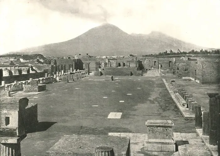 Framed Print : The Forum at Pompeii and Vesuvius, Italy, 1895. Creator: Unknown Framed Print : The Forum at Pompeii and Vesuvius, Italy, 1895. Creator: Unknown