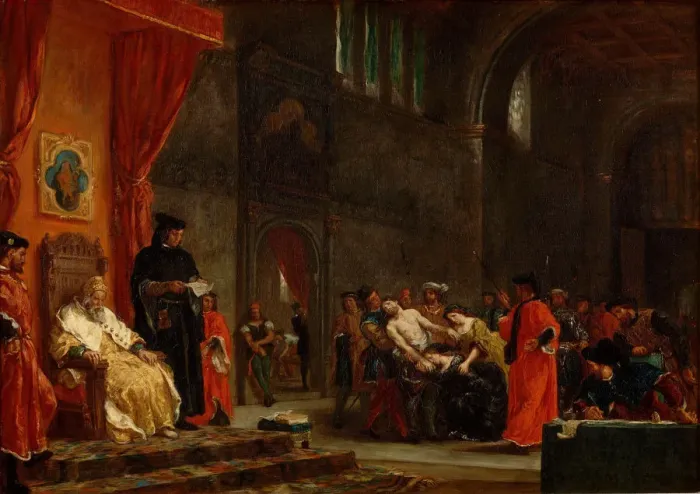 Framed Print : The Two Foscari, 1855. Artist: Delacroix, Eugene (1798-1863) Framed Print : The Two Foscari, 1855. Artist: Delacroix, Eugene (1798-1863)