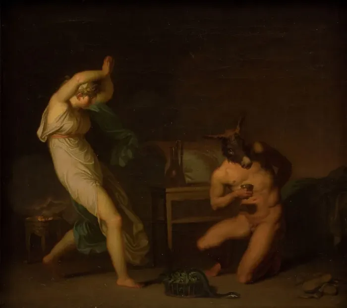 Framed Print : Fotis sees her Lover Lucius Transformed into an Ass, 1809. Creator: Nicolai Abraham Abildgaard Framed Print : Fotis sees her Lover Lucius Transformed into an Ass, 1809. Creator: Nicolai Abraham Abildgaard
