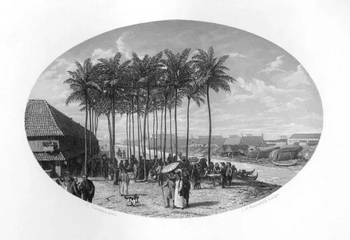 Framed Print : Foundation of Batavia, Java, Dutch East Indies, 1619, (c1870). Artist: JH Rennefeld Framed Print : Foundation of Batavia, Java, Dutch East Indies, 1619, (c1870). Artist: JH Rennefeld