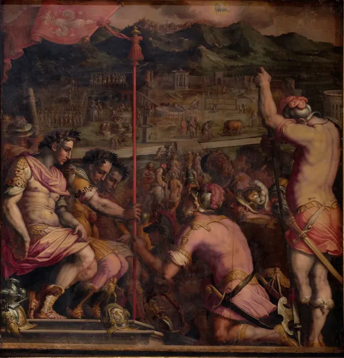 Framed Print : Foundation of Florentia, a Roman settlement, 1563-1565. Artist: Vasari, Giorgio (1511-1574) Framed Print : Foundation of Florentia, a Roman settlement, 1563-1565. Artist: Vasari, Giorgio (1511-1574)