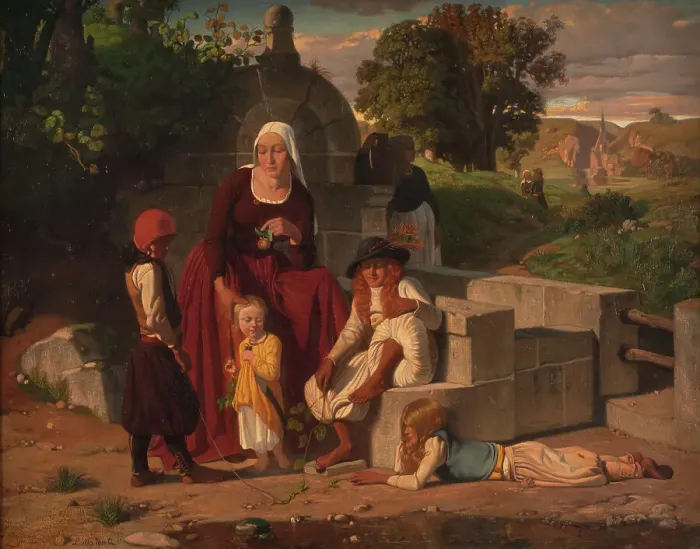 Framed Print : At the fountain, between 1833 and 1886. Creator: Louis Matout Framed Print : At the fountain, between 1833 and 1886. Creator: Louis Matout