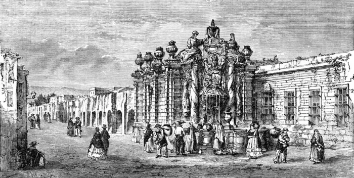 Framed Print : Fountain and Aquaduct, City of Mexico. A Ride Round the Valley of Mexico, 1875. Creator: Unknown Framed Print : Fountain and Aquaduct, City of Mexico. A Ride Round the Valley of Mexico, 1875. Creator: Unknown