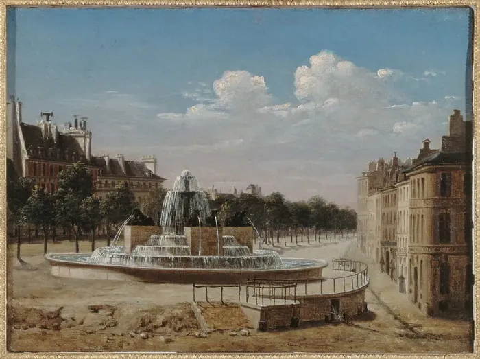 Framed Print : The fountain at Chateau d'eau, Boulevard de Bondy, around 1820, c1820. Creator: Unknown Framed Print : The fountain at Chateau d'eau, Boulevard de Bondy, around 1820, c1820. Creator: Unknown