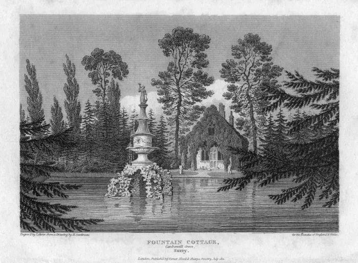 Framed Print : Fountain Cottage, Camberwell Grove, Surrey, 19th century. Artist: J Storer Framed Print : Fountain Cottage, Camberwell Grove, Surrey, 19th century. Artist: J Storer