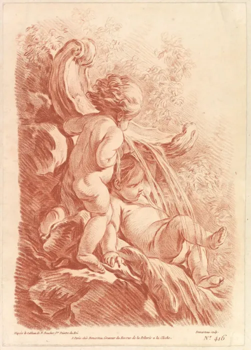 Framed Print : Fountain with Two Cupids, ca. 1773. Creator: Gilles Demarteau Framed Print : Fountain with Two Cupids, ca. 1773. Creator: Gilles Demarteau