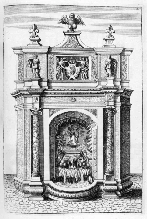 Framed Print : Fountain design, 1664. Artist: Georg Andreas Bockler Framed Print : Fountain design, 1664. Artist: Georg Andreas Bockler