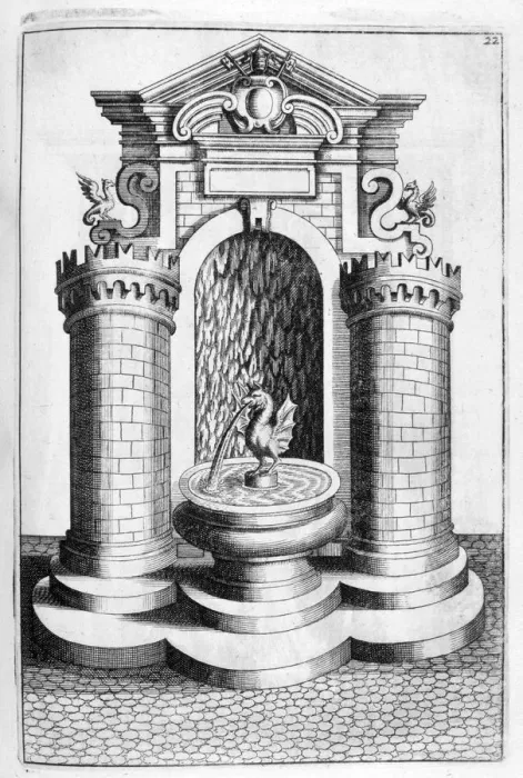Framed Print : Fountain design, 1664. Artist: Georg Andreas Bockler Framed Print : Fountain design, 1664. Artist: Georg Andreas Bockler