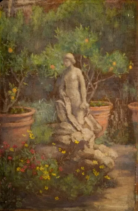 Framed Print : Fountain in a Garden, Cairate, Lombardy, 1875-1877. Creator: Louisa Starr