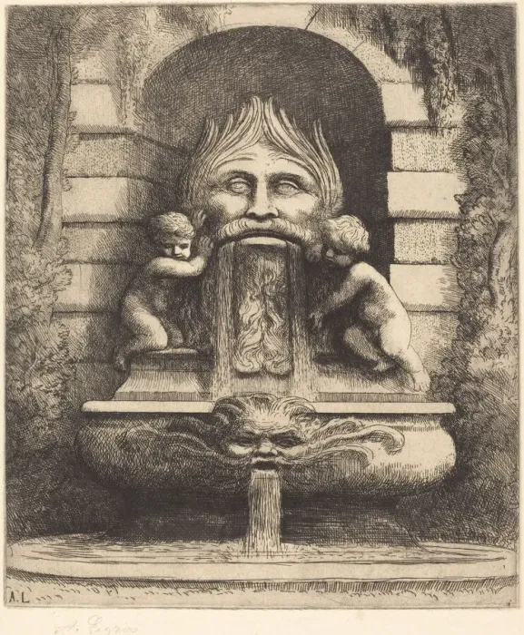 Framed Print : Fountain: Grotesque, Children and Basin (Une fountaine: Masque, enfants et bassin) Framed Print : Fountain: Grotesque, Children and Basin (Une fountaine: Masque, enfants et bassin)
