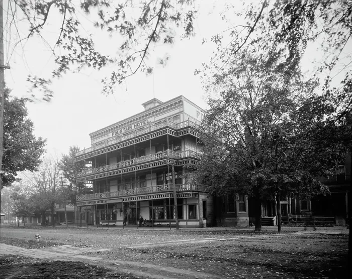 Framed Print : Fountain House, Mt. Clemens, between 1880 and 1899. Creator: Unknown Framed Print : Fountain House, Mt. Clemens, between 1880 and 1899. Creator: Unknown