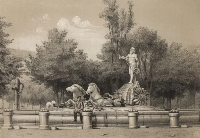 Framed Print : Fountain of Neptune, made between 1780 and 1784 by Juan Pascual de Mena, carved in Framed Print : Fountain of Neptune, made between 1780 and 1784 by Juan Pascual de Mena, carved in