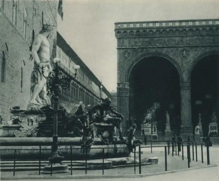 Framed Print : Fountain of Neptune by Bartolomeo Ammanati and the Loggia dei Lanzi, Florence, Italy, 1927. Artist: Eugen Poppel Framed Print : Fountain of Neptune by Bartolomeo Ammanati and the Loggia dei Lanzi, Florence, Italy, 1927. Artist: Eugen Poppel