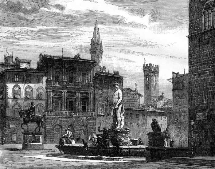 Framed Print : The Fountain of Neptune, Piazza della Signoria, Florence, Italy, 19th century Framed Print : The Fountain of Neptune, Piazza della Signoria, Florence, Italy, 19th century