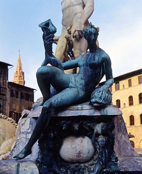 Fountain of Neptune in the Piazza della Signoria in Florence, detail of bronze figures