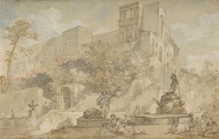 Framed Print : The Fountain of Rome at the Villa d Este, Tivoli, 1765. Creator: Charles-Joseph Natoire Framed Print : The Fountain of Rome at the Villa d Este, Tivoli, 1765. Creator: Charles-Joseph Natoire
