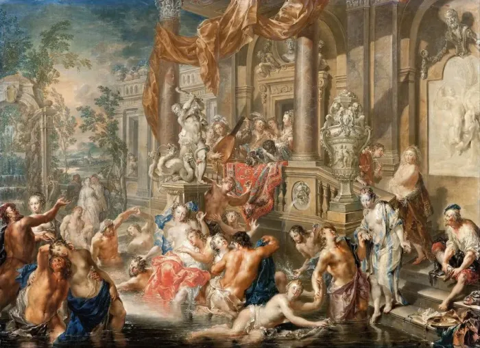 Framed Print : Fountain scene in front of a palace, 1731-1734. Creator: Platzer, Johann Georg (1704-1761) Framed Print : Fountain scene in front of a palace, 1731-1734. Creator: Platzer, Johann Georg (1704-1761)