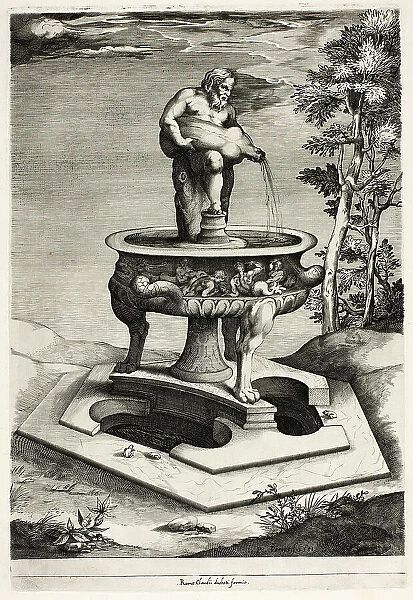 Fountain with Silenus in the Garden of the Cesi Palace near Rome, 1581. Creator: Pieter Perret