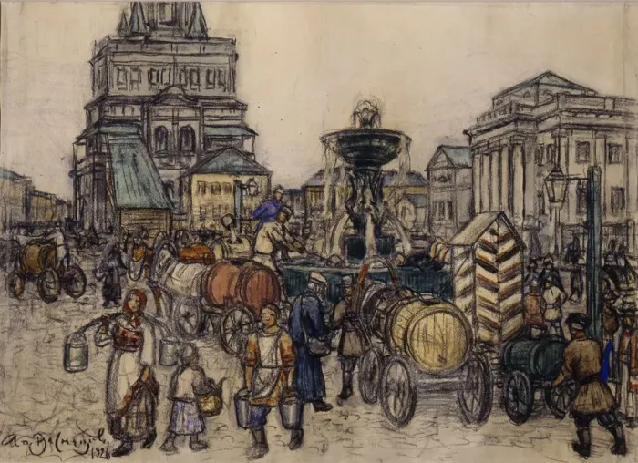 Framed Print : The Fountain on the Sukharevskaya Square in the 19th century, 1921. Artist: Vasnetsov, Appolinari Mikhaylovich (1856-1933) Framed Print : The Fountain on the Sukharevskaya Square in the 19th century, 1921. Artist: Vasnetsov, Appolinari Mikhaylovich (1856-1933)