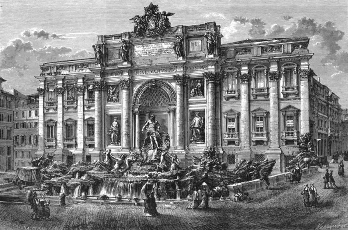Framed Print : The fountain of Trevi, Italy, 19th century. Artist: Hildibrand Framed Print : The fountain of Trevi, Italy, 19th century. Artist: Hildibrand