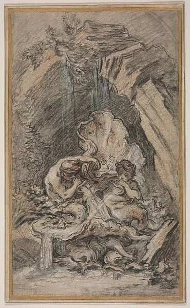 Fountain with Two Tritons Blowing Conch Shells, c. 1736. Creator: Francois Boucher (French