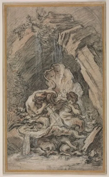 Framed Print : Fountain with Two Tritons Blowing Conch Shells, c. 1736. Creator: Francois Boucher (French Framed Print : Fountain with Two Tritons Blowing Conch Shells, c. 1736. Creator: Francois Boucher (French