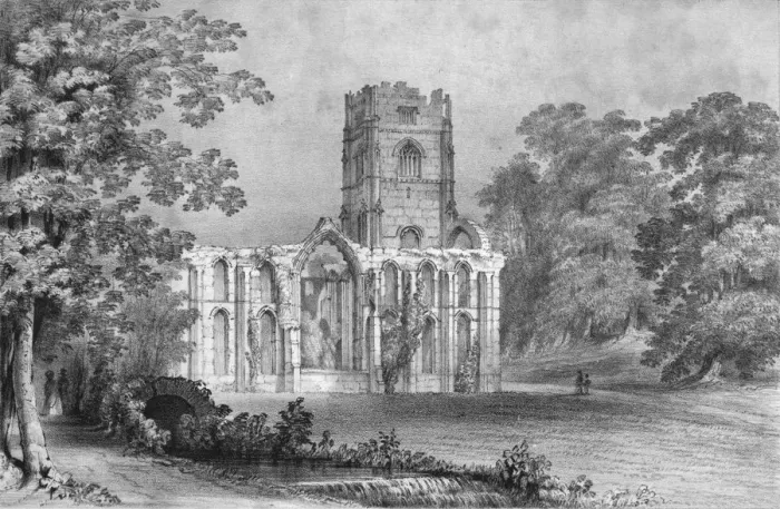 Framed Print : Fountains Abbey, 1840. Artist: W Monkhouse Framed Print : Fountains Abbey, 1840. Artist: W Monkhouse
