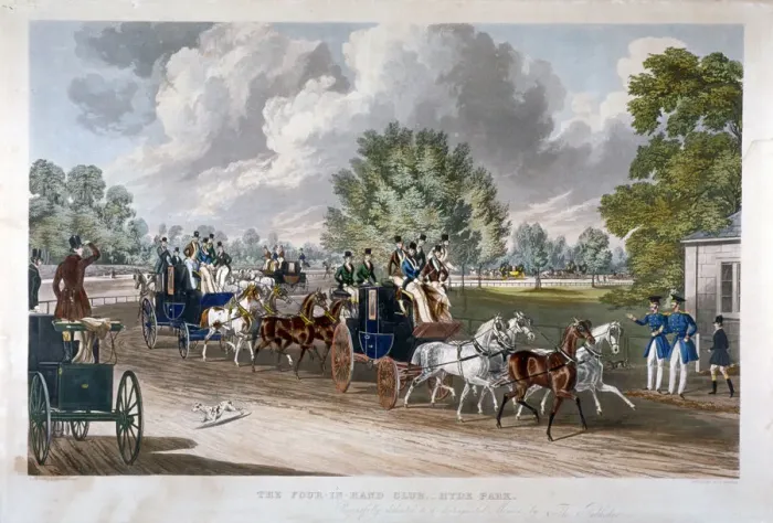 Framed Print : The Four-in-Hand Club, Hyde Park, London, 1838. Artist: J Harris Framed Print : The Four-in-Hand Club, Hyde Park, London, 1838. Artist: J Harris