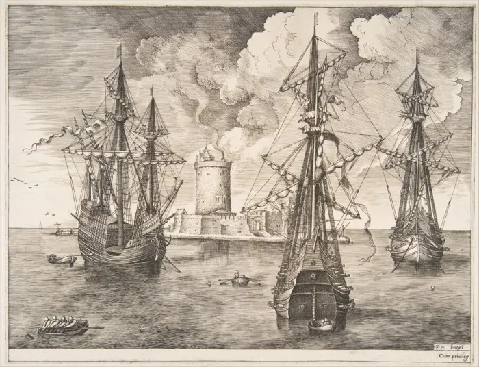 Framed Print : Four-master and Two Three-masters Anchored near a Fortified Island from The Sailing Ves Framed Print : Four-master and Two Three-masters Anchored near a Fortified Island from The Sailing Ves