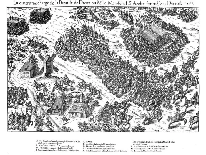 Framed Print : Fourth charge at the Battle of Dreux, French Religious Wars, 19 December 1562 (1570). Artist: Jacques Tortorel Framed Print : Fourth charge at the Battle of Dreux, French Religious Wars, 19 December 1562 (1570). Artist: Jacques Tortorel