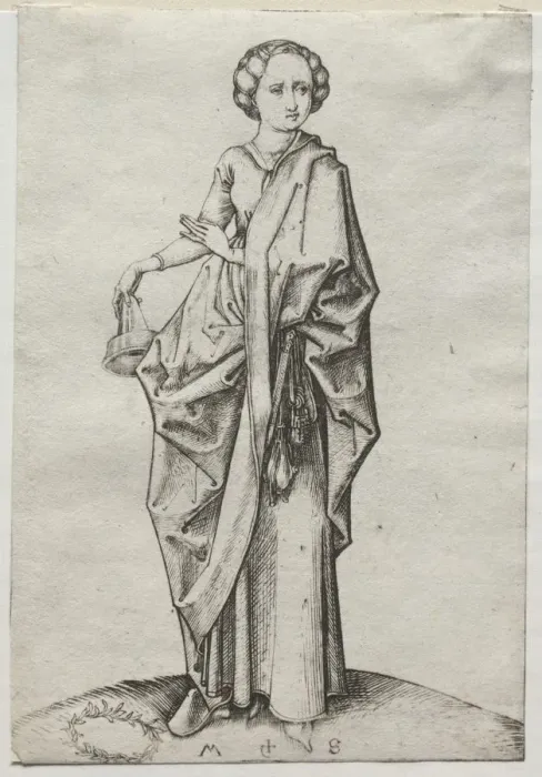 Framed Print : The Fourth of the Foolish Virgins. Creator: Martin Schongauer (German, c. 1450-1491) Framed Print : The Fourth of the Foolish Virgins. Creator: Martin Schongauer (German, c. 1450-1491)