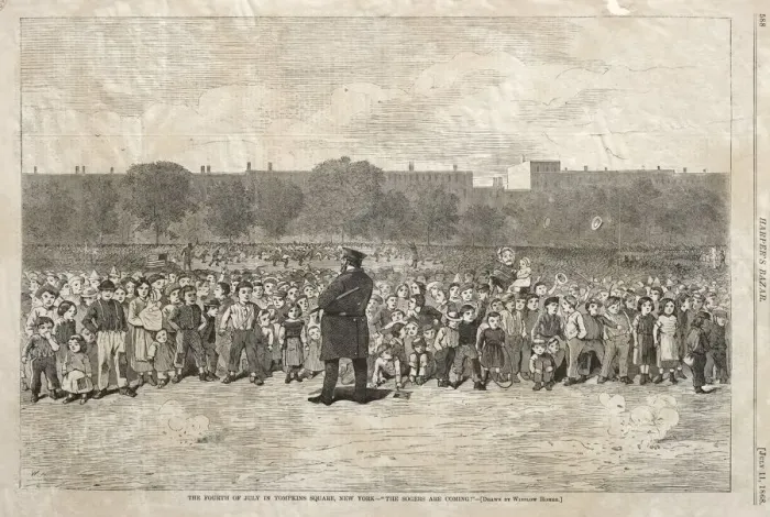 Framed Print : The Fourth of July in Tompkins Square, New York - The Sogers Are Coming, 1868 Framed Print : The Fourth of July in Tompkins Square, New York - The Sogers Are Coming, 1868