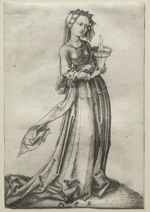 Framed Print : The Fourth Wise Virgin. Creator: Martin Schongauer (German, c. 1450-1491) Framed Print : The Fourth Wise Virgin. Creator: Martin Schongauer (German, c. 1450-1491)