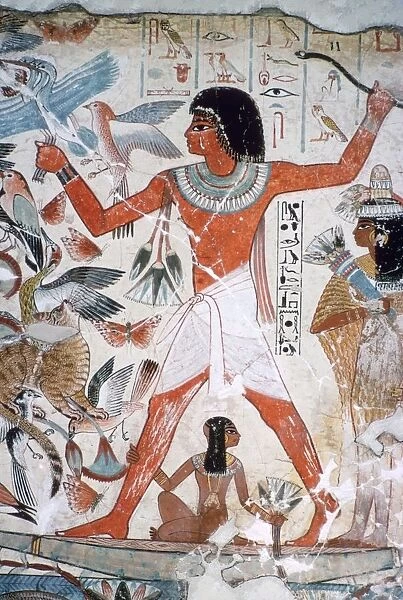 Fowling in the marshes: wall painting from the tomb of Nebamun, Thebes, Egypt, c1350 BC