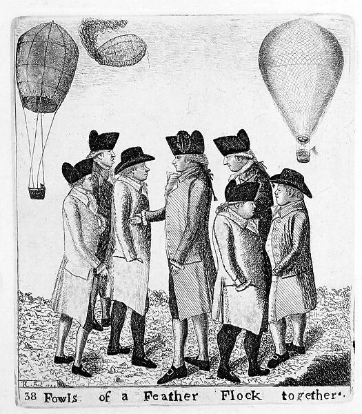 Fowls of a Feather Flock together; a group of aeronauts, c1785