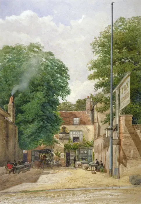 Framed Print : Fox and Crown Public House, Highgate, London, 1892. Artist: John Crowther Framed Print : Fox and Crown Public House, Highgate, London, 1892. Artist: John Crowther