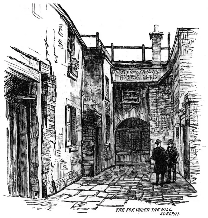 Framed Print : The Fox under the Hill public house, Adelphi, Westminster, London, 1887 Framed Print : The Fox under the Hill public house, Adelphi, Westminster, London, 1887