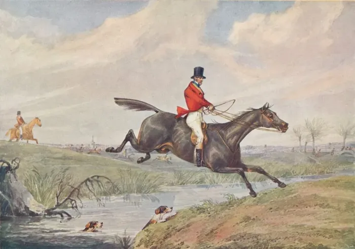 Framed Print : Fox Hunting: Leaping the Brook, 1906. Artist: Henry Thomas Alken Framed Print : Fox Hunting: Leaping the Brook, 1906. Artist: Henry Thomas Alken