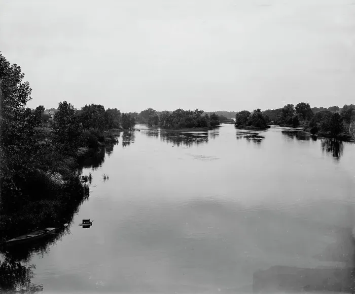 Framed Print : Fox River looking down from Batavia, between 1880 and 1899. Creator: Unknown Framed Print : Fox River looking down from Batavia, between 1880 and 1899. Creator: Unknown